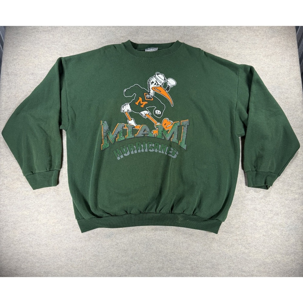 Vintage 90s Miami Hurricanes Sebastian Ibis Sweatshirt 2XL Green USA Summit